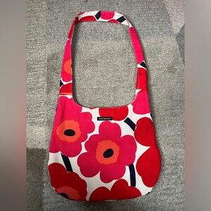 Marimekko Unikko Floral Canvas Tote Bag | Red Pink Flower Print Shoulder Bag
